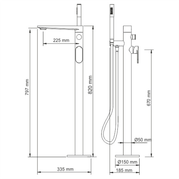Смеситель напольный для ванны WasserKraft Elbe 7421