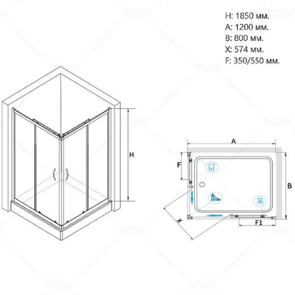 Душевой уголок RGW PA-146 120*80 стекло прозрачное, профиль хром 020814682-11
