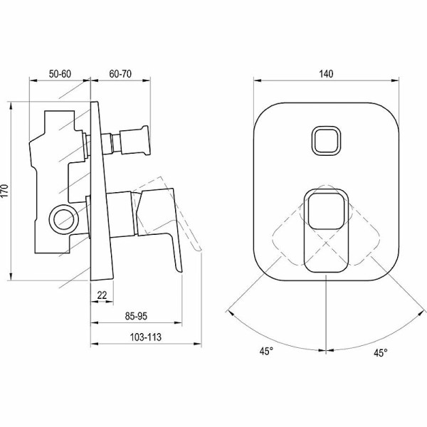 Смеситель для душа Ravak внешняя и внутренняя часть TD 061.00 хром (X070068)