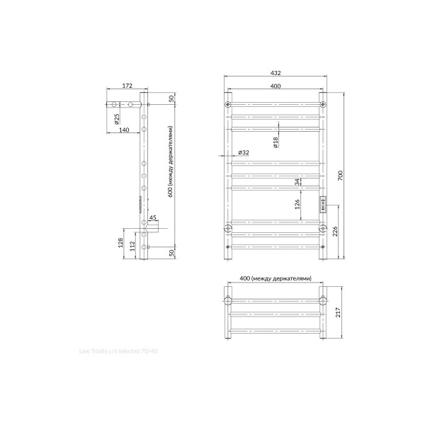 Полотенцесушитель электрический Indigo Line Trinity 700x400 таймер, унив.подкл.RxL, Полиров., сxп (LСLTE70-40PRt)