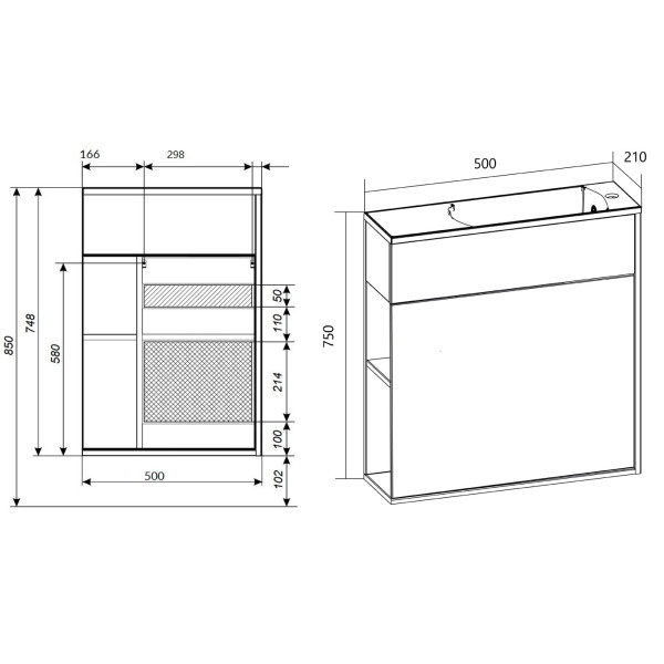 Тумба подвесная 1Marka Stretto 500*210*750 с раковиной, белая (У94716)