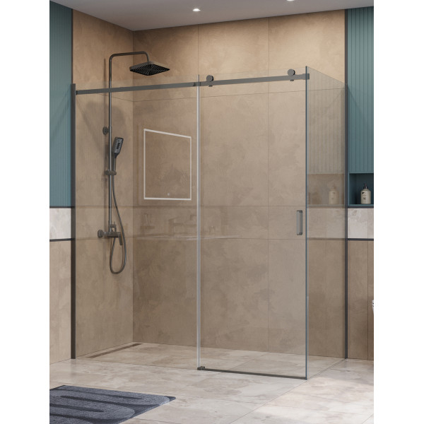 Душевой уголок BelBagno Soft Close-2 180x100x200 стекло прозрачное, профиль оружейная сталь матовая (SOFT_CLOSE-2-AH-1-180/100-C-GM)