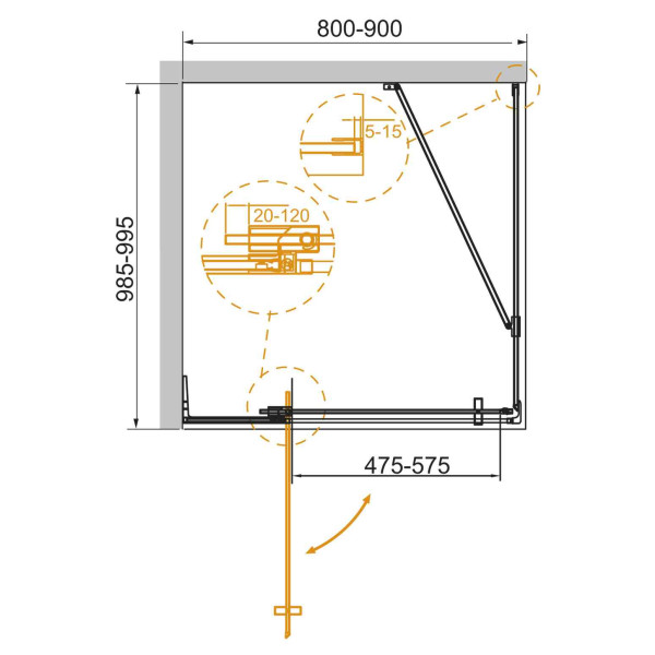 Душевой уголок Cezares Slider 80x100x195 стекло прозрачное, профиль брашированное золото (SLIDER-AH-1-100-80/90-C-BORO)