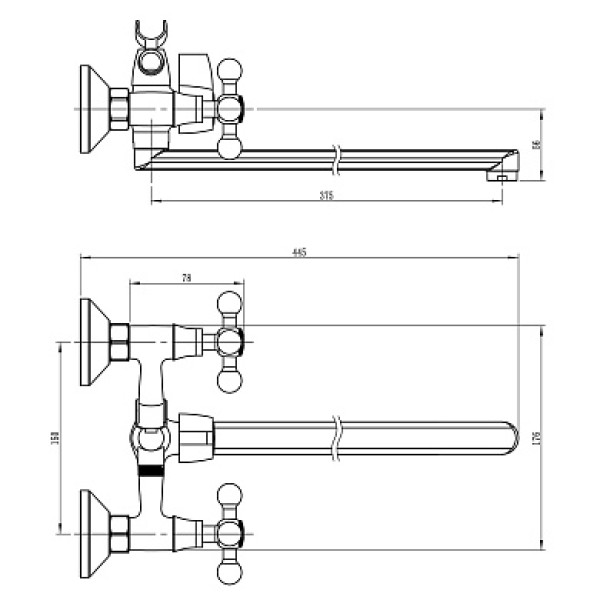 Смеситель для ванны и душа L2361 хром, плоский излив 410 мм Ligeya (L2361 Ligeya)