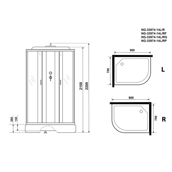 Душевая кабина Classic 70x90 стекло матовое, профиль хром матовый (NG-33974-14RP)