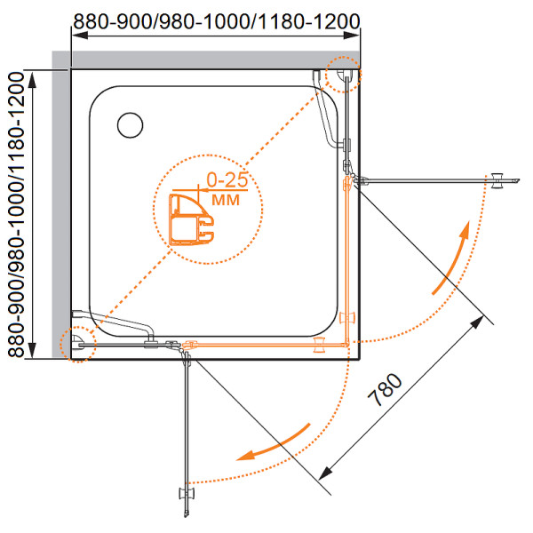 Душевой уголок Cezares Verona 120x120x195 стекло матовое, профиль хром (VERONA-W-A-2-120-P-Cr)