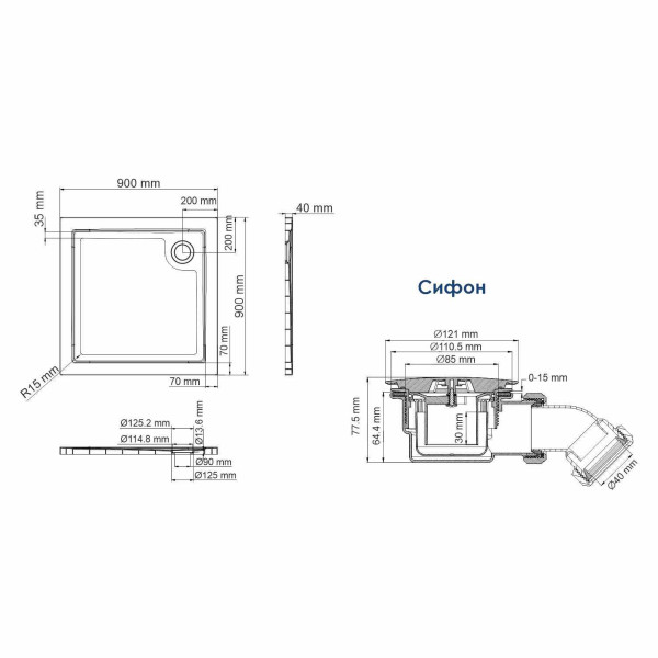 Душевой поддон Wasser Kraft Salm 90x90 (27T03)