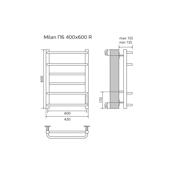 Полотенцесушитель электрический Azario Milan 400x600 хром