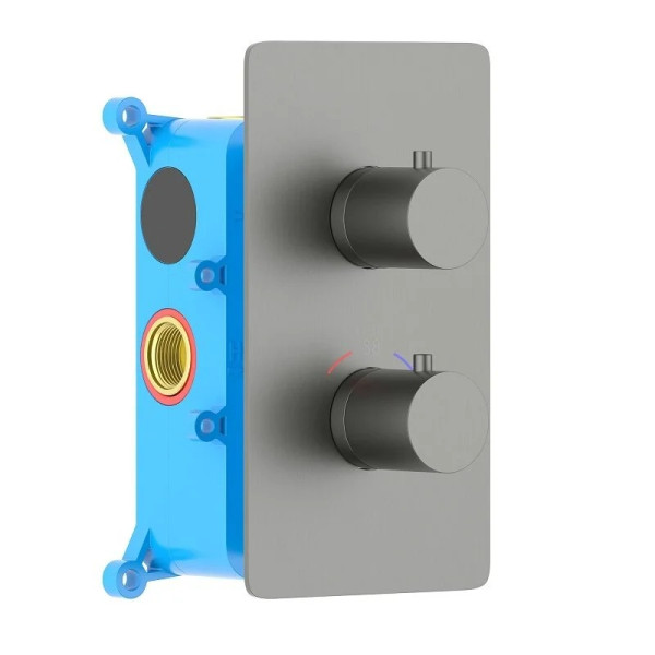 Смеситель для ванны и душа Aquatek Европа с термостатом (внешняя и скрытая часть) шлифованный черный хром (AQ1392BGM)