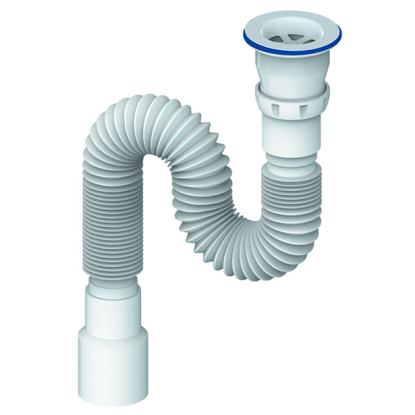 Сифон для мойки 1 1/2"х40 мм гофрированный с пласт.чашкой, прикруч. выпуском 800мм Unicorn (D220P)