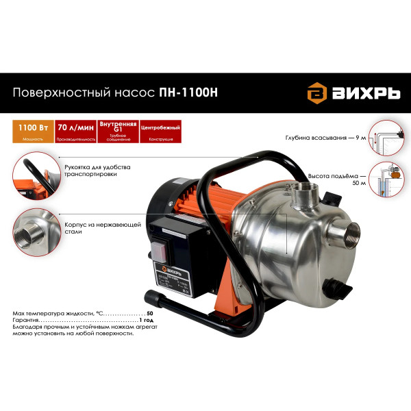 Насос поверхностный Вихрь ПН-1100Н (68/4/3)