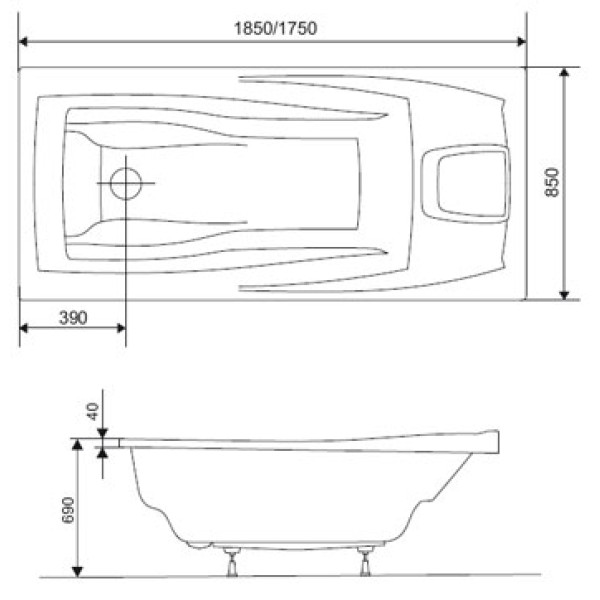 Ванна акриловая Ravak You 175x85 WARM FLOW белая (C061000000)