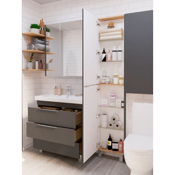 Пенал напольный 1Marka Gaula 400*150*1900 черный (У92552)