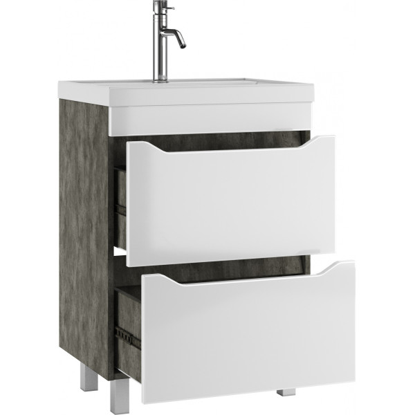 Тумба напольная Bazis 60 Ева с двумя ящиками В2 Бетон Айсберг Домино (DA5915T)