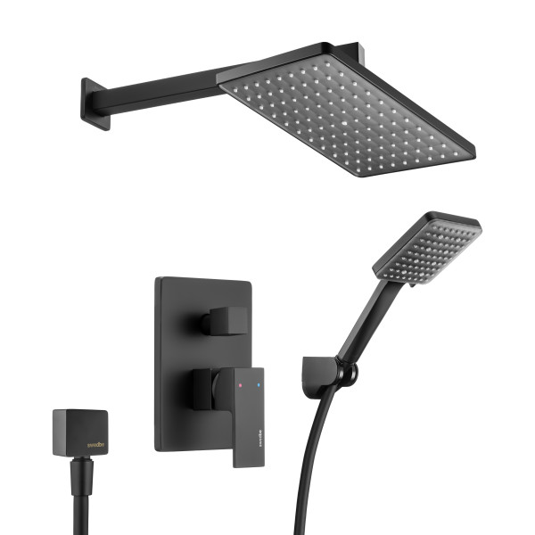 Смеситель для душа Swedbe Platta встраиваемый с верхним душем черный (5555B)