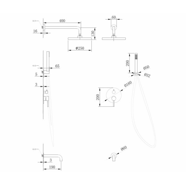 Душевая система Abber Wasser Kreis с изливом никель (AF8117NG)