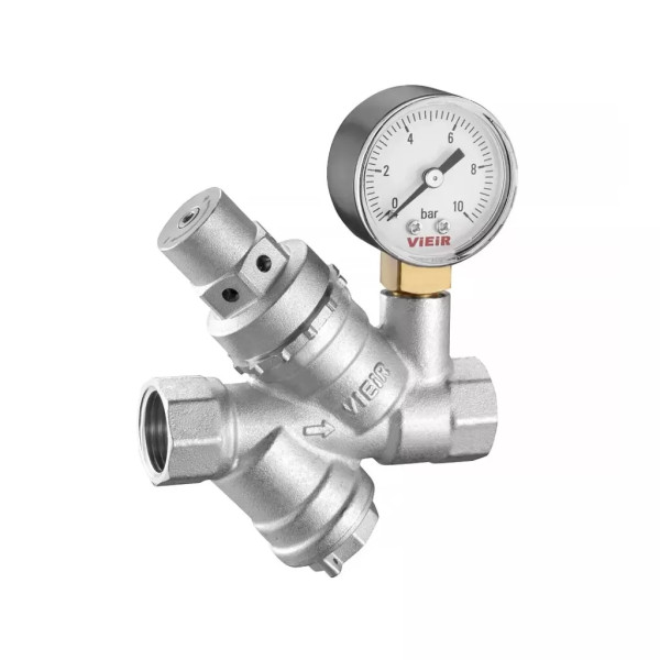 Редуктор давления 1/2" ВВ 2-5 бар PN 16 Vieir с фильтром и манометром (поршневой) (VR721)