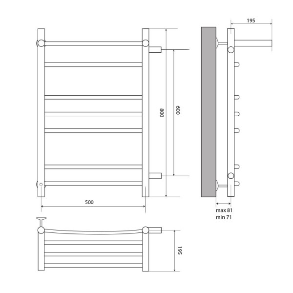 Полотенцесушитель водяной Melodia Shelf 500x800x1" П6 1x3x2 боковое подключение, хром, с полочкой