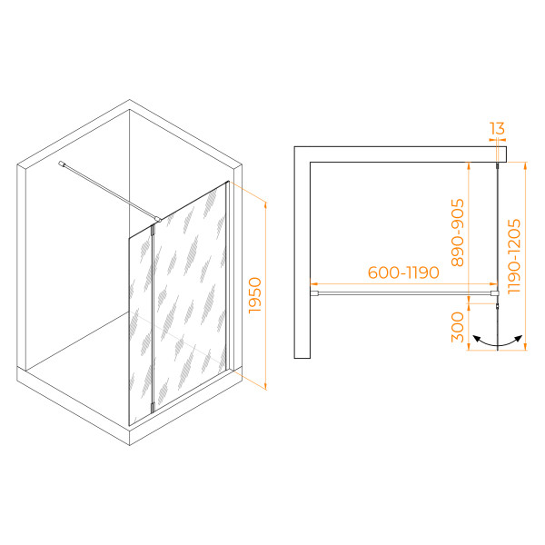 Душевая перегородка RGW WA-051W (WA-010W + Z-071W) 900 стекло прозрачное, профиль Белый (351005193-15)
