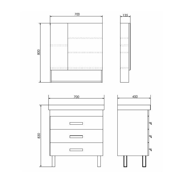 Тумба напольная Comforty Никосия 700x830x450 белый глянцевый с раковиной (00-00001506)