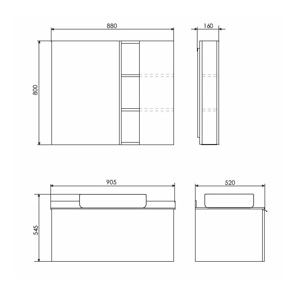Шкаф зеркальный Comforty Милан 900x160x800 белый глянцевый (00004137130)