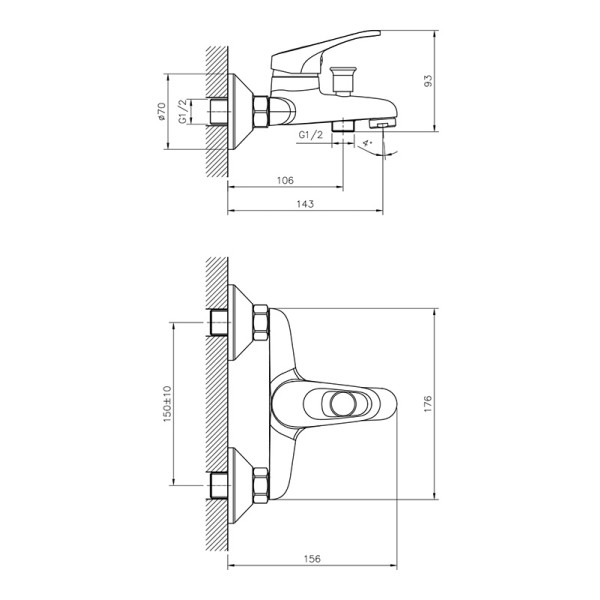 Смеситель для ванны и душа Decoroom DR21 хром (DR21035)