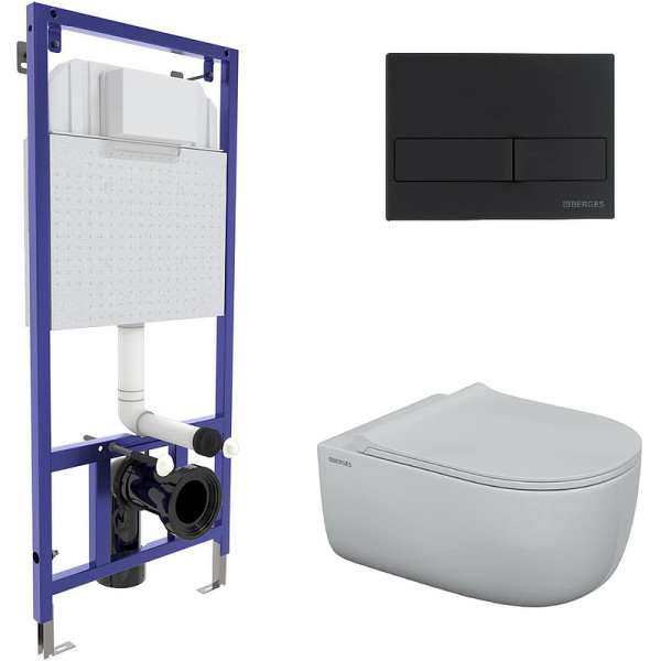 Комплект инсталляция с унитазом Berges Novum525 c с кнопкой L5 черная SoftTouch, унитаз EGO XL Rimless, сиденье Toma Slim SO (043204)