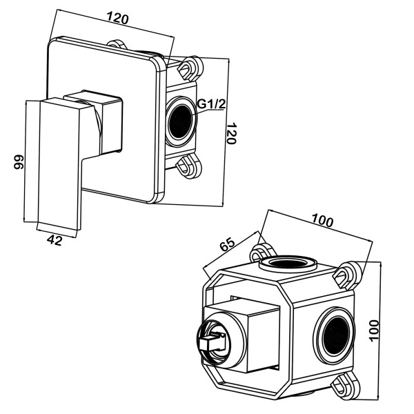 Смеситель для душа встраиваемый Swedbe Platta подключение на 1 выход в монтажном боксе хром (5522)