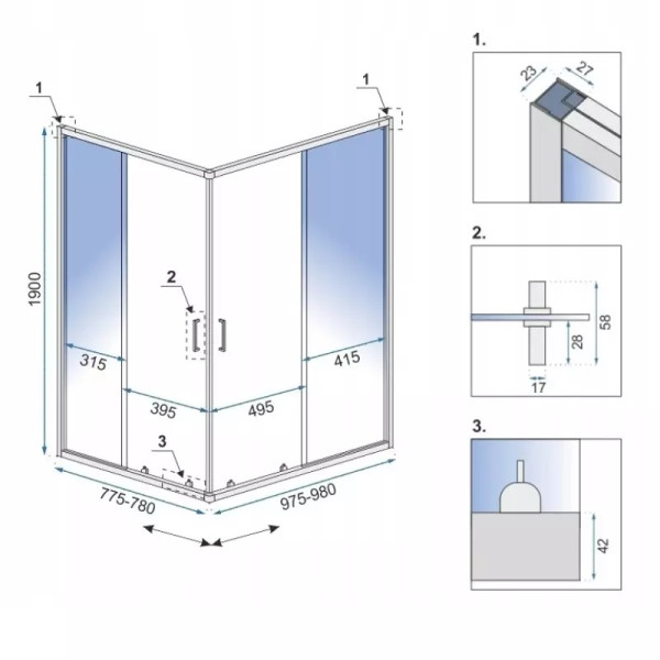 Душевой уголок Rea Punto 100x80x190 стекло прозрачное, профиль чёрный (REA-K4806)