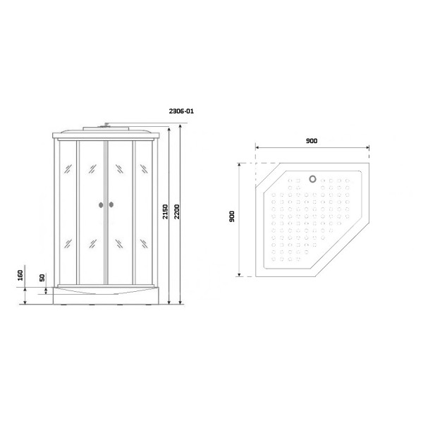 Душевая кабина Ultra 90x90 стекло прозрачное с рисунком, профиль белый (NG-2306-01)