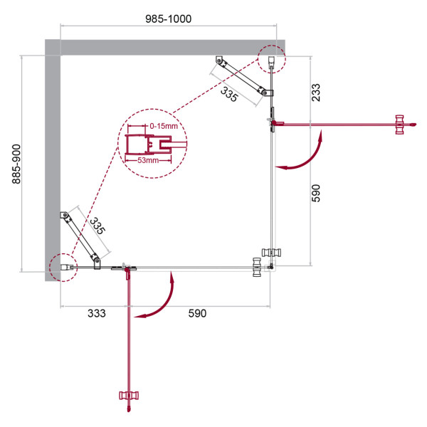 Душевой уголок BelBagno Kraft 100x90x195 L стекло прозрачное, профиль хром (KRAFT-AH-22-100/90-C-Cr-L)