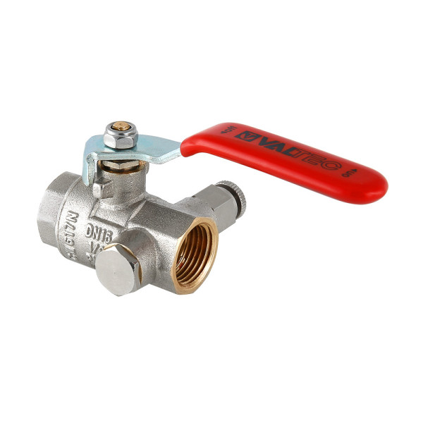 Кран 1/2" ВВ шаровый с дренажем и воздухоотводчиком Valtec (красная ручка) VT.245.N.04 Кран 1/2" ВВ шаровый с дренажем и воздухоотводчиком Valtec (красная ручка) VT.245.N.04