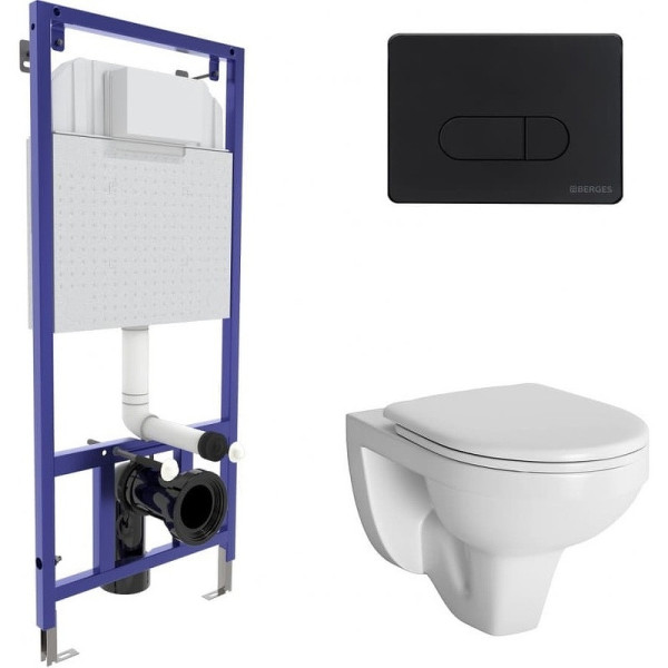 Комплект инсталляция с унитазом Berges Novum525 c с кнопкой D5, с сиденьем микролифт (042418)
