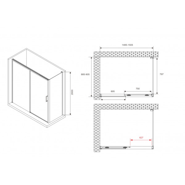 Душевой уголок Abber Komfort 90x90x200 стекло прозрачное, профиль хром (AG93150-S92)