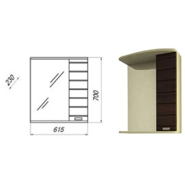 Шкаф зеркальный Melodia Штрокс 60С 61,5x70 венге темный правый (MFR79415WG)