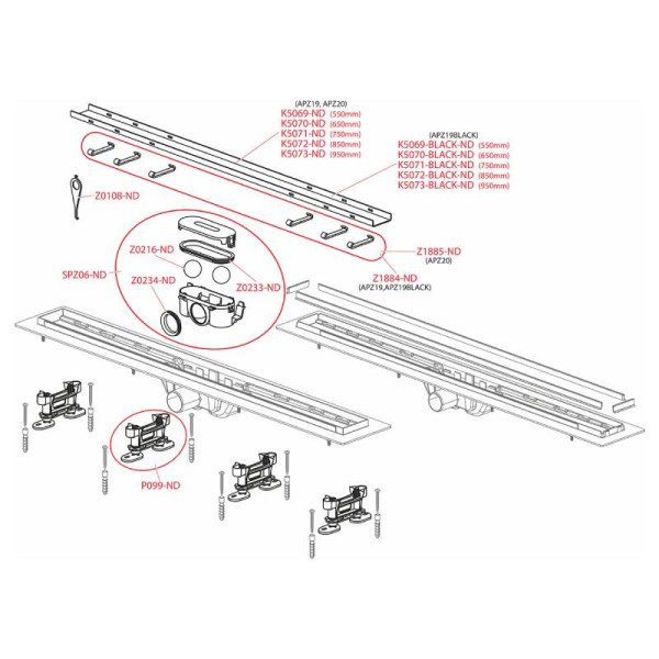 Лоток душевой 550 мм с двухсторонней решеткой с порогами Alcadrain (APZ20-550)