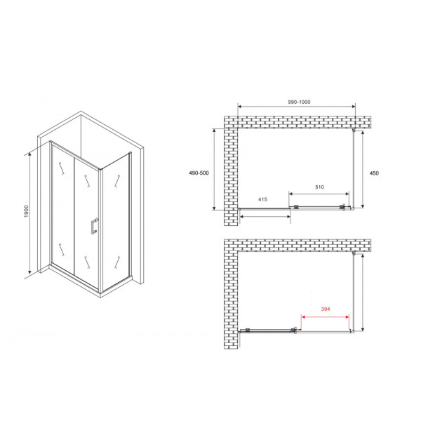 Душевой уголок Abber Schwarzer Diamant 50x50x190 стекло прозрачное, профиль черный (AG30100B5-S50B5)