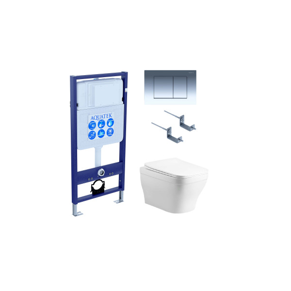 Комплект инсталляция с унитазом Aquatek Амадео с клавишей смыва хром глянцевый (SET AQUATEK АМАДЕО cm-010 4в1)