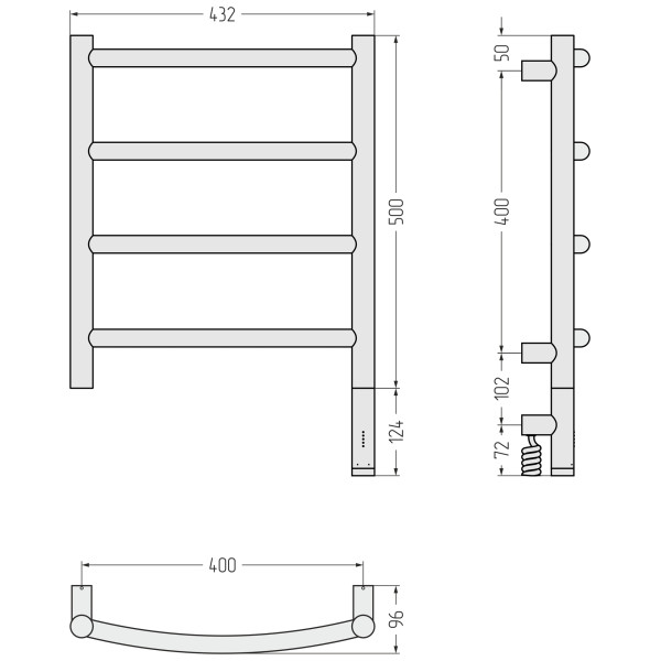 Полотенцесушитель электрический Сунержа Галант 3.1 500x400 провод справа матовый чёрный (31-6001-5040)