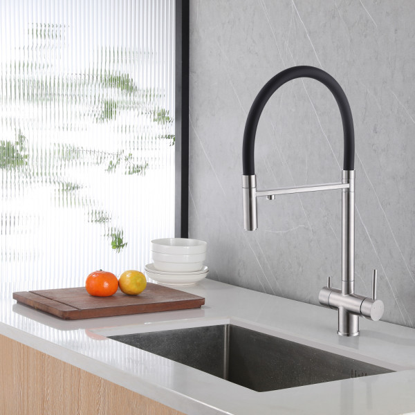 Смеситель для кухни Abber Wasser Kreis с подключением фильтра и выдвижной лейкой сатин (AF81141SP) Смеситель для кухни Abber Wasser Kreis с подключением фильтра и выдвижной лейкой сатин (AF81141SP)