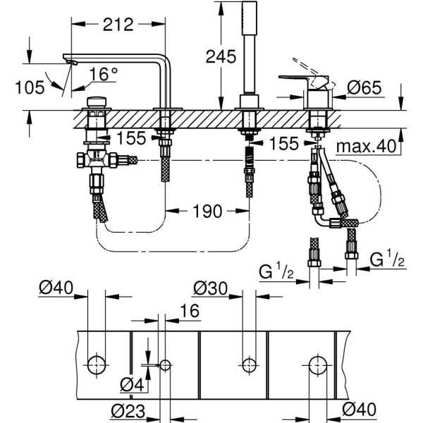 Смеситель для ванны и душа Grohe Lineare New (19577001)