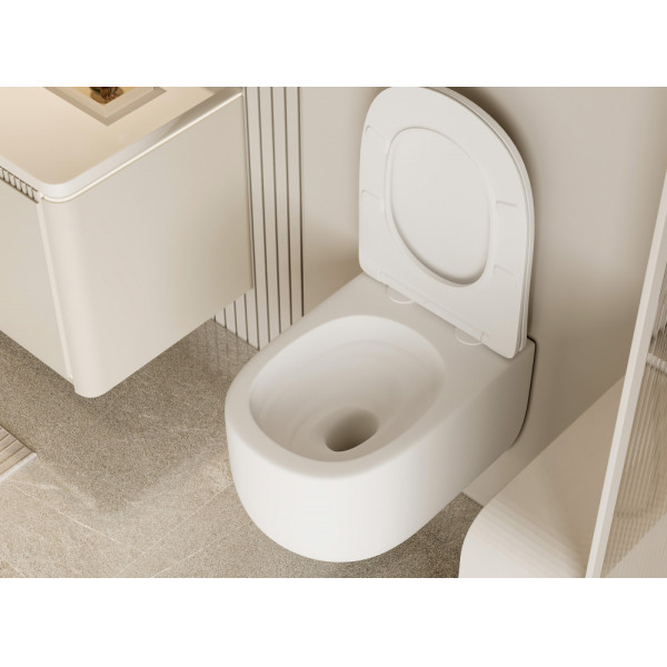 Унитаз подвесной Abber Bequem матовый, безободковый, смыв торнадо белый (AC1104TMW) Унитаз подвесной Abber Bequem матовый, безободковый, смыв торнадо белый (AC1104TMW)