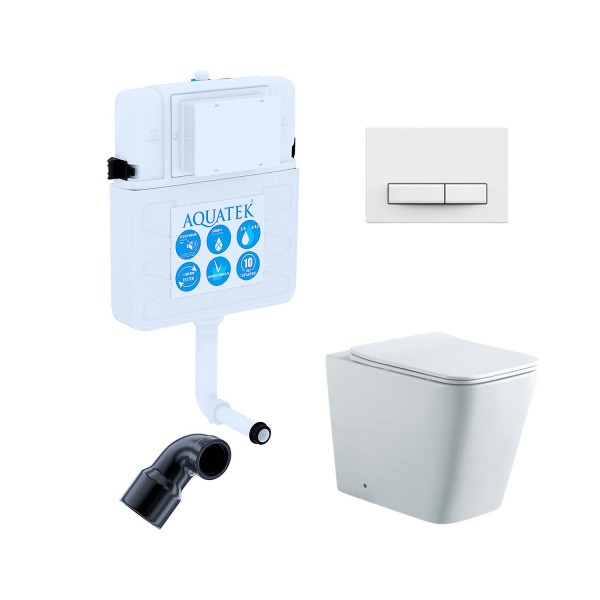 Комплект бачок с унитазом Aquatek Либра New с клавишей смыва белая глянец/хром (SET BW AQUATEK ЛИБРА N-030 3в1)