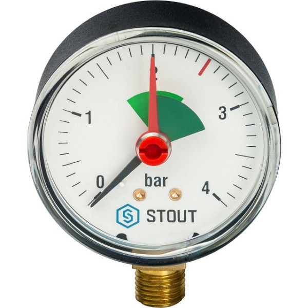 Манометр радиальный 1/4" 50 мм с указателем предела (0...4 бар, кл.2.5) Stout (SIM-1008-500408)