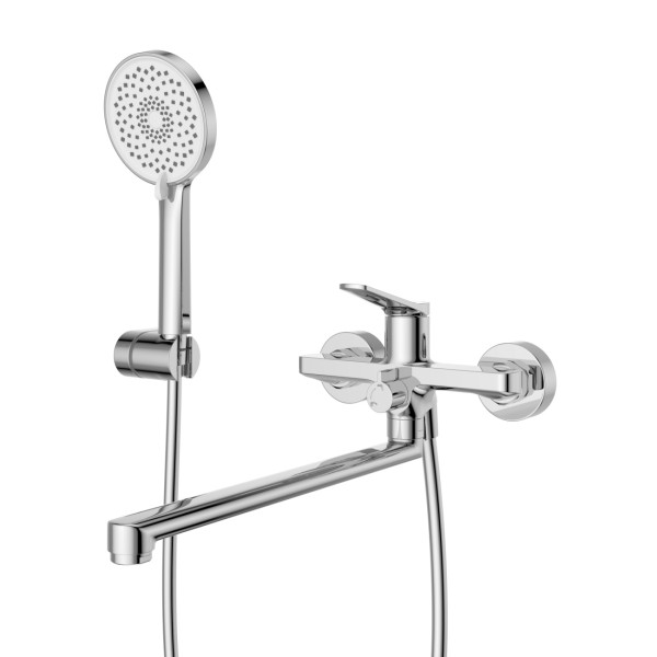 Смеситель для ванны и душа с длинным изливом с душем, шлангом и держателем BelBagno (UNIQUE-VASM-L-CRM)