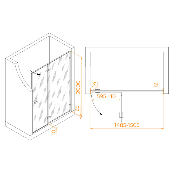 Душевая дверь RGW Stilvoll 150x200 стекло матовое-сатинат, профиль черный (353200415-24)