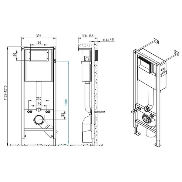 Инсталляция для подвесного унитаза Cersanit Vector 40 с клавишей CORNER (64183) хром глянцевый