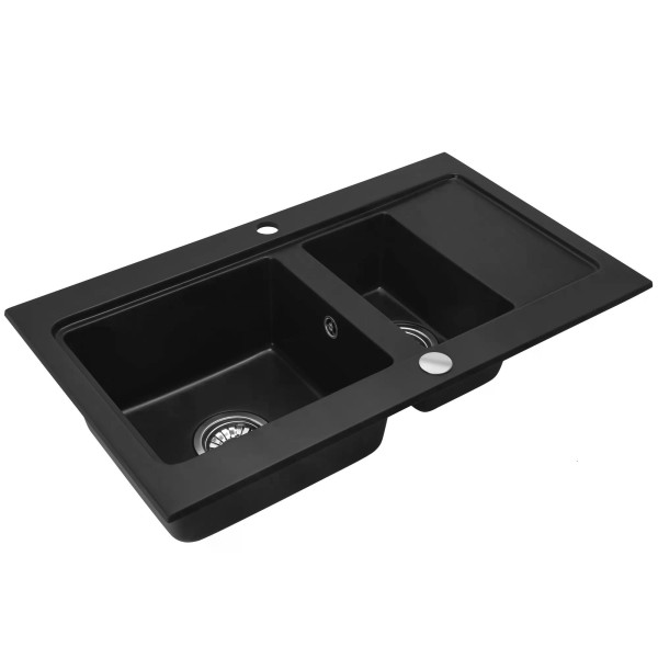 Мойка для кухни 2 чаши Rea fox black гранит 78x46,5x19 черная (ZLE-00134)