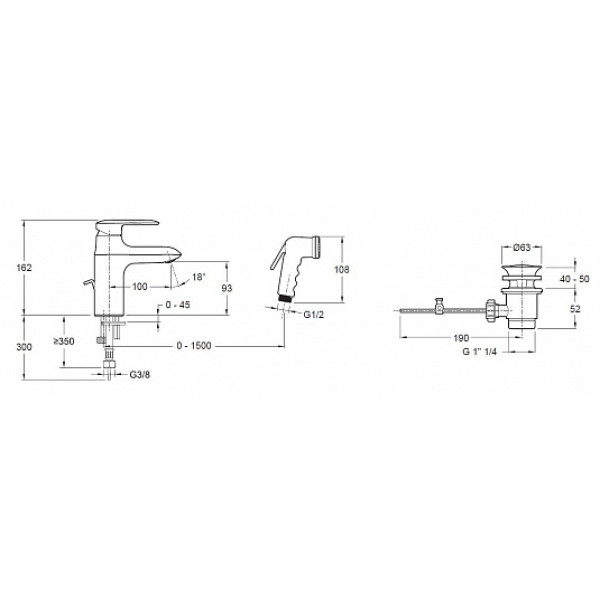 Смеситель для раковины Jacob Delafon Kumin с гигиеническим душем хром (E99465-CP)