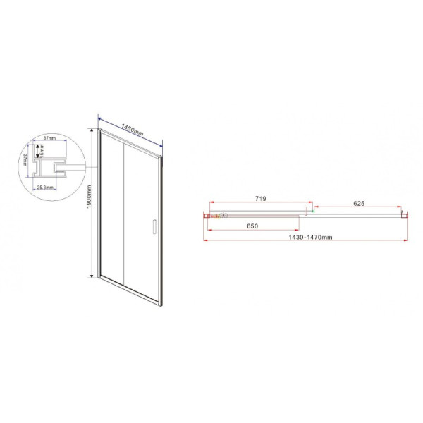 Душевая дверь Vincea Garda VDS-1G 1450х1900 стекло шиншилла, профиль хром (VDS-1G145CH)